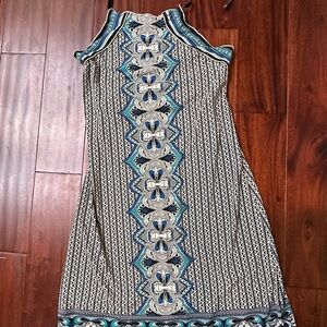 Max Studio Black and White Sheath Dress Halter Neck Sleeveless